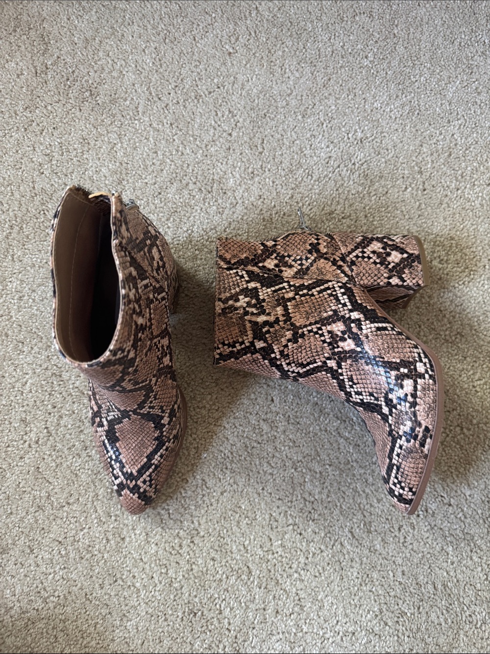 Steve Madden Pink Brown Snake-Print Ankle Boots